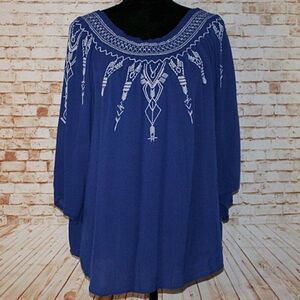 Terre Bleue Embroidered Boho Blouse Size Large